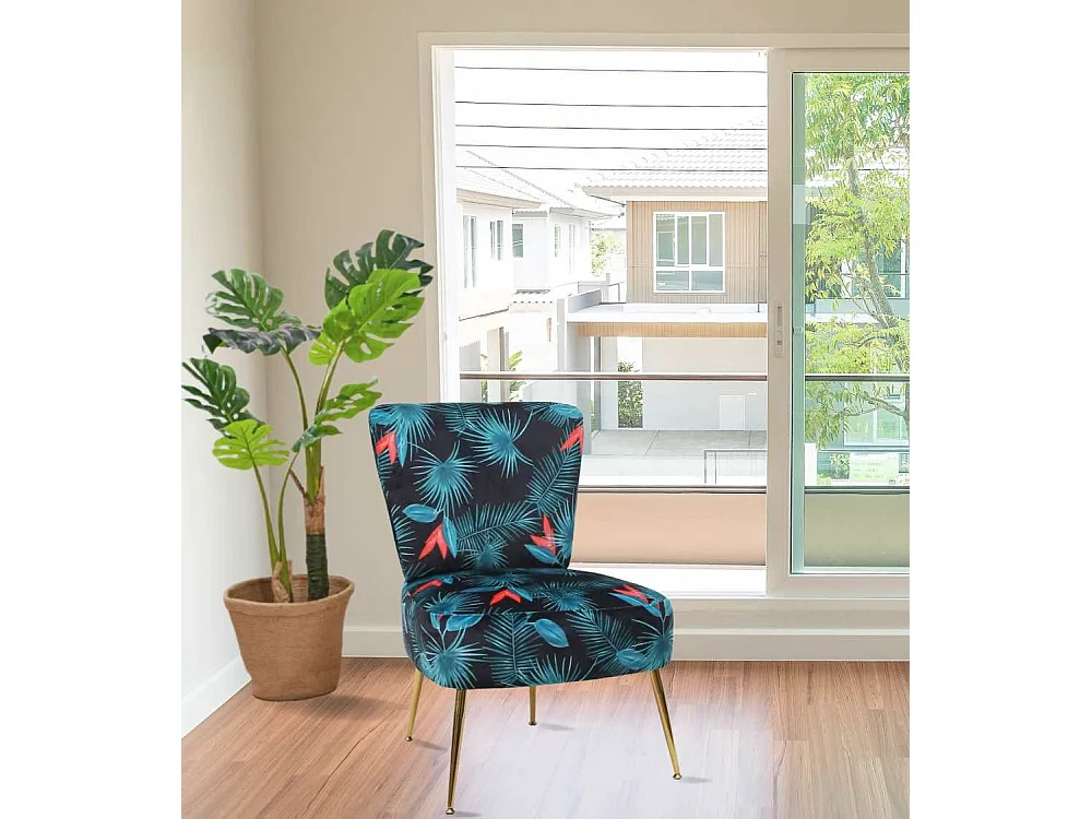 Butaca de salón descalzadora de 75x66x57 cm de tela en color azul y patas doradas Momoa