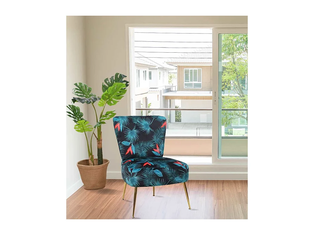 Butaca de salón descalzadora de 75x66x57 cm de tela en color azul y patas doradas Momoa