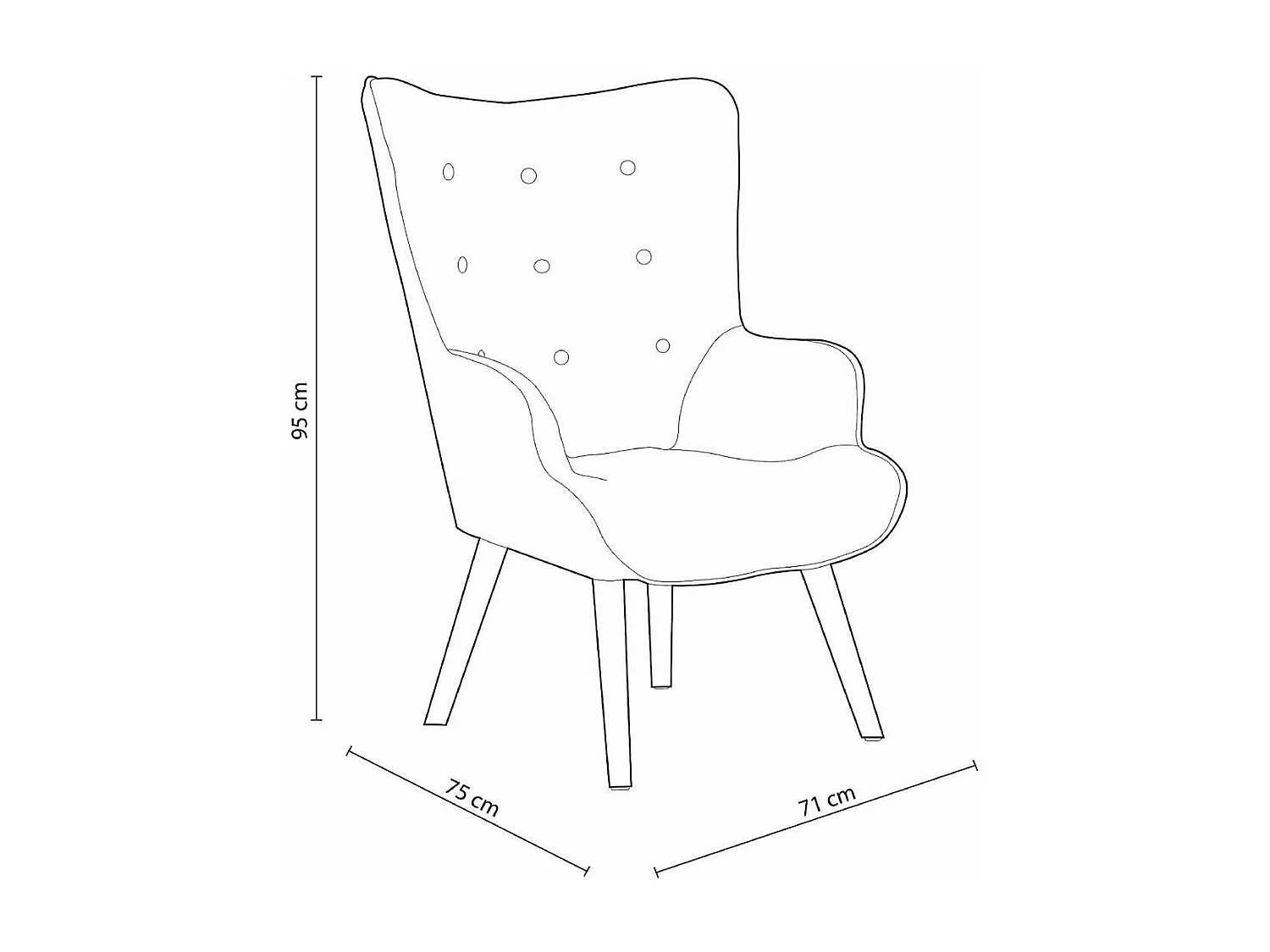 Butaca de 95x71x75 cm con reposabrazos en color gris y patas de madera marrones Dakota