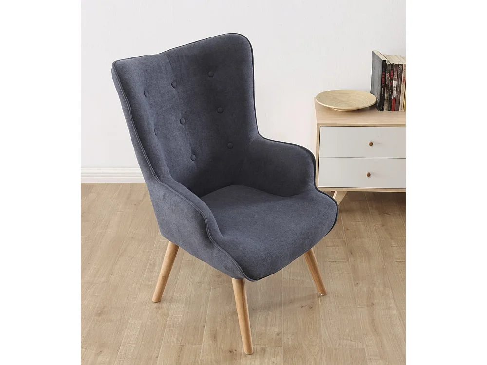 Butaca de 95x71x75 cm con reposabrazos en color gris y patas de madera marrones Dakota