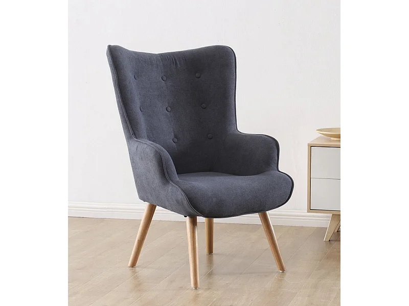 Butaca de 95x71x75 cm con reposabrazos en color gris y patas de madera marrones Dakota