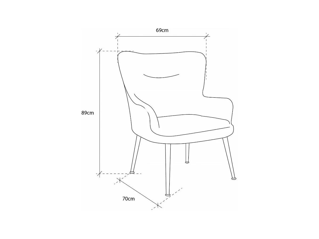Butaca y pouf de 89x69x70 cm y 35x37x45,5 cm de tela en azul cielo y patas de metal India
