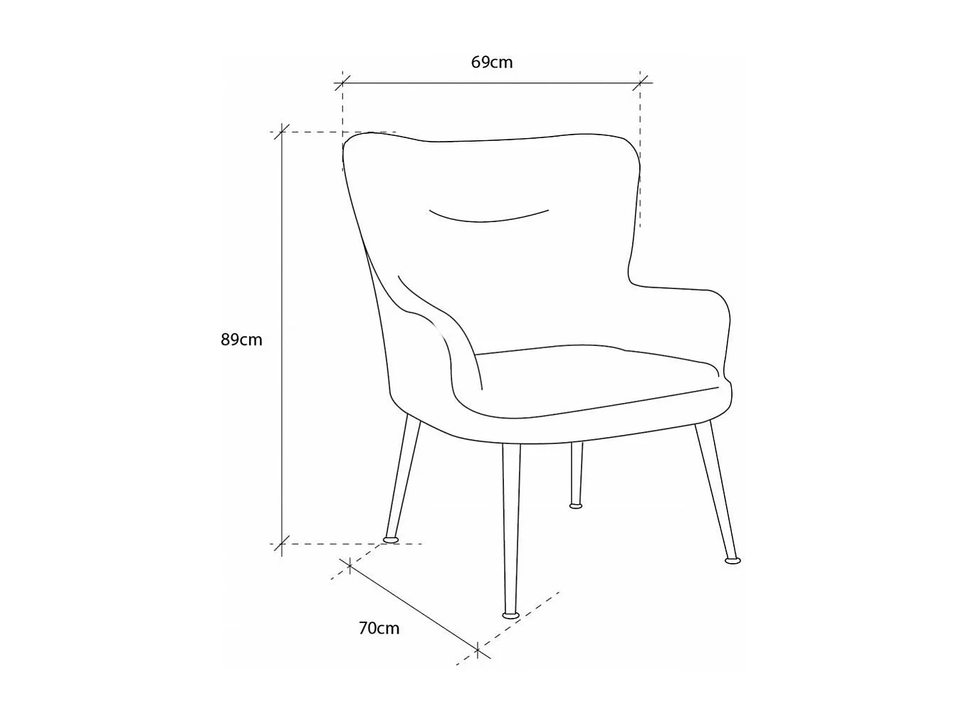 Butaca y pouf de 89x69x70 cm y 35x37x45,5 cm de tela en azul cielo y patas de metal India