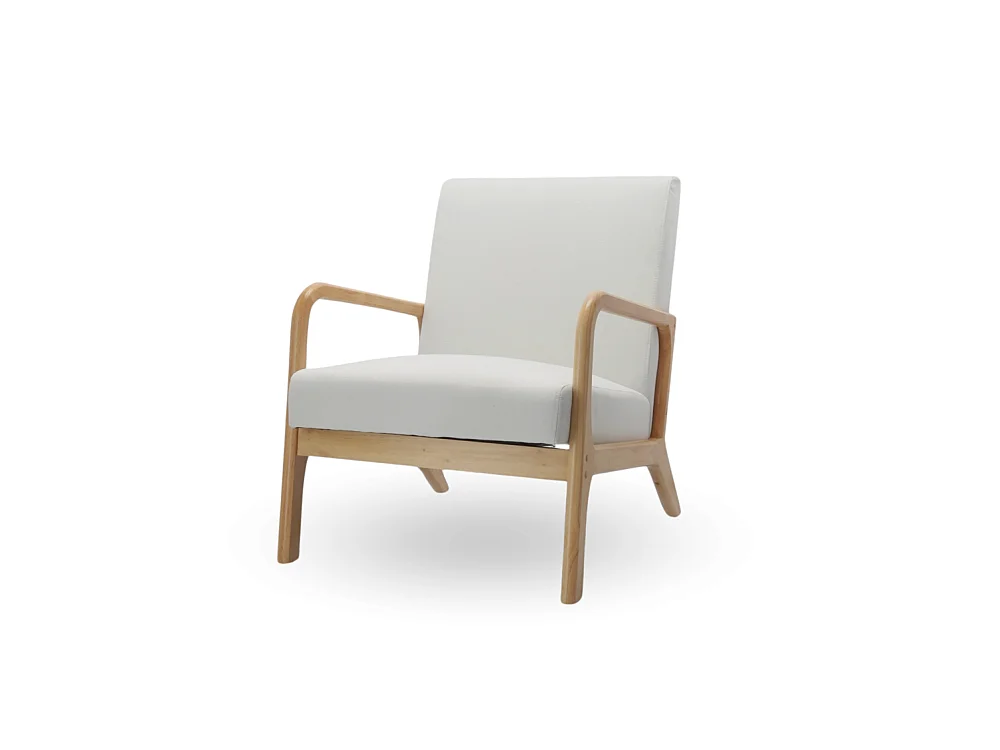 Butaca de 78x65x75 cm con estructura de madera maciza y tela en color blanco Nicole