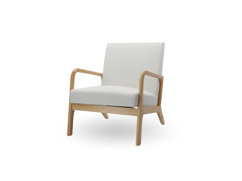 Butaca de 78x65x75 cm con estructura de madera maciza y tela en color blanco Nicole