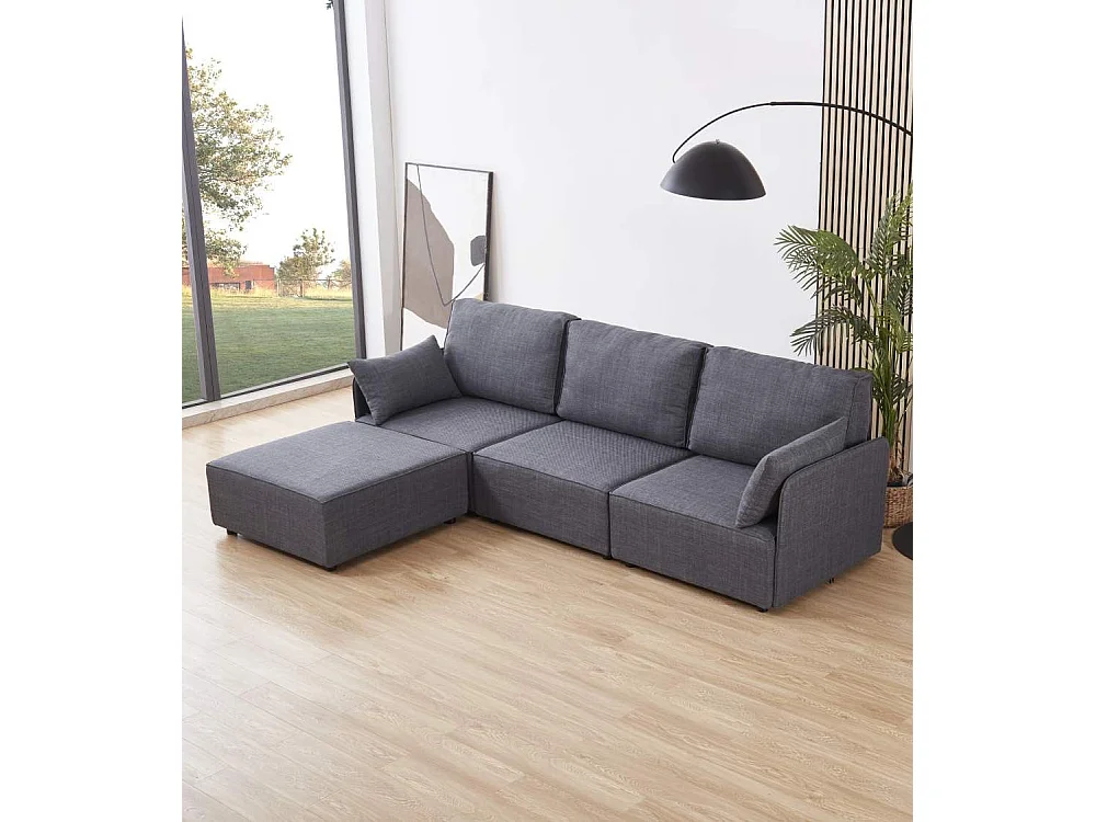 Puff modular chaise longue sofá cama o auxiliar de 90x90x42 cm de tela en gris Craft