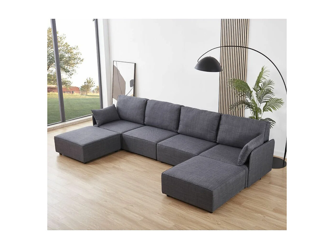 Puff modular chaise longue sofá cama o auxiliar de 90x90x42 cm de tela en gris Craft