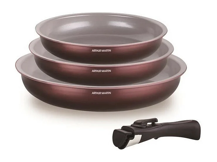Set de 3 poêles ARTHUR MARTIN avec revêtement céramique et poignée amovible, compatibles tous feux dont induction