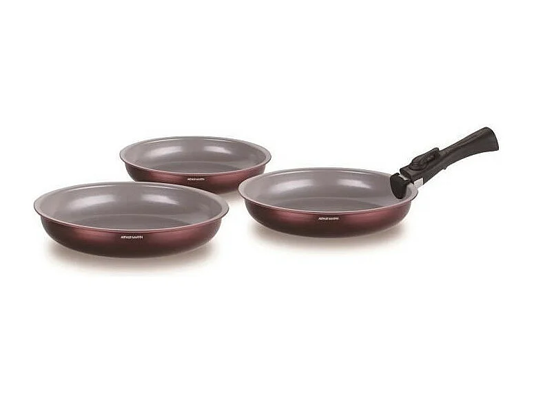 Set de 3 poêles ARTHUR MARTIN avec revêtement céramique et poignée amovible, compatibles tous feux dont induction