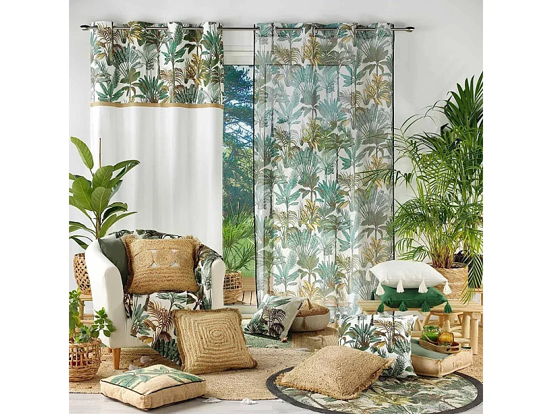 Coussin Déco Imprimé "Balinesia" 50x50cm Naturel