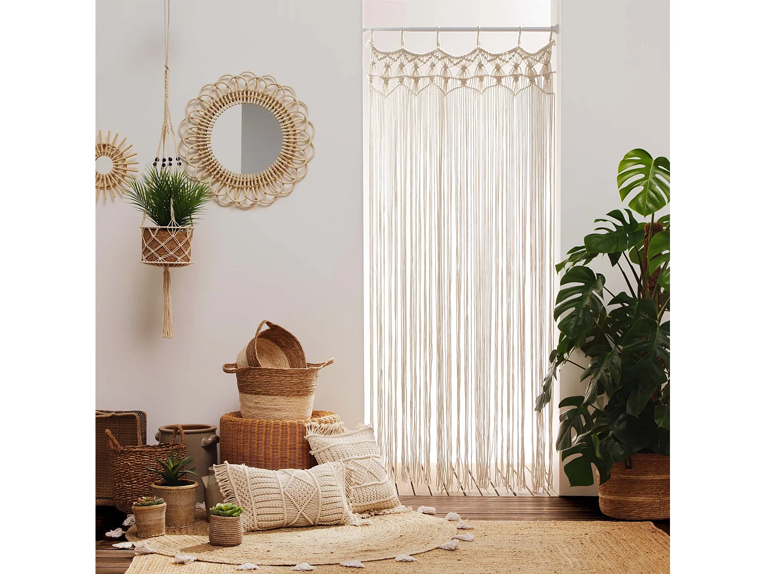 Decoratief Macramé Kussen "Macralina" 30x50cm Beige met Franjes