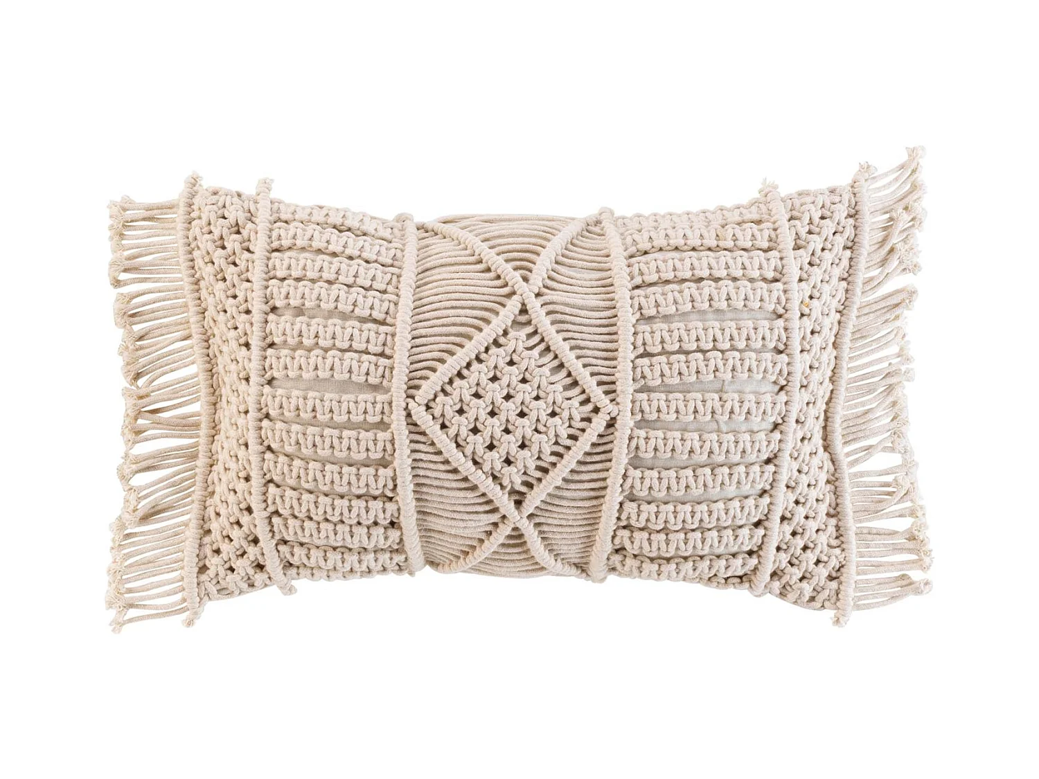 Coussin Déco à Franges "Macralina" 30x50cm Beige