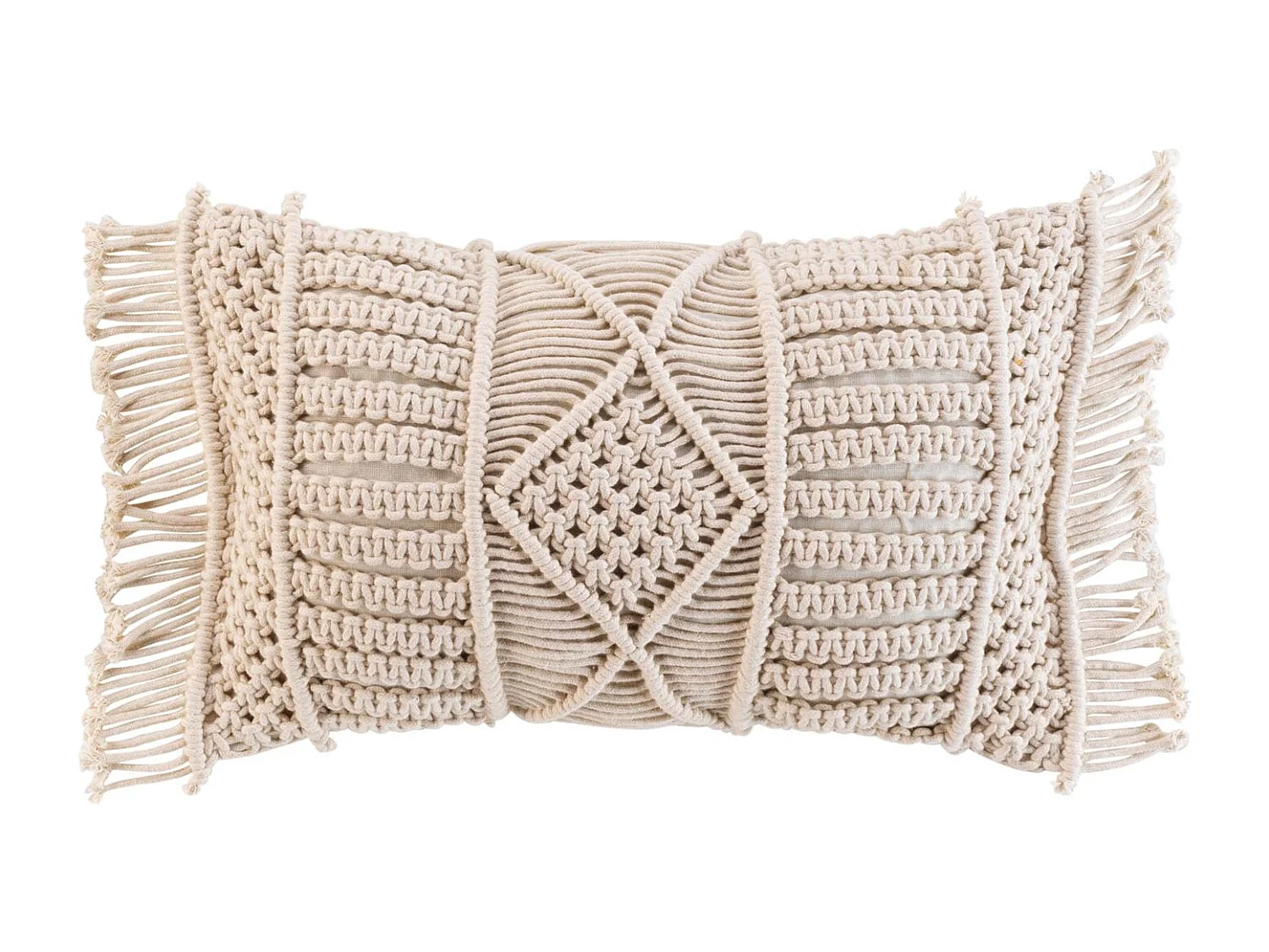 Coussin Déco à Franges "Macralina" 30x50cm Beige