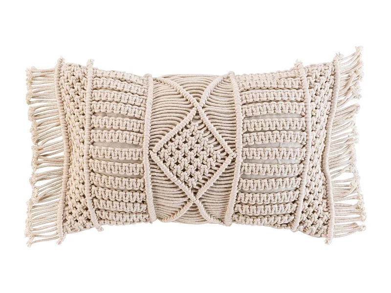 Cojín desenfundable con flecos y macramé
