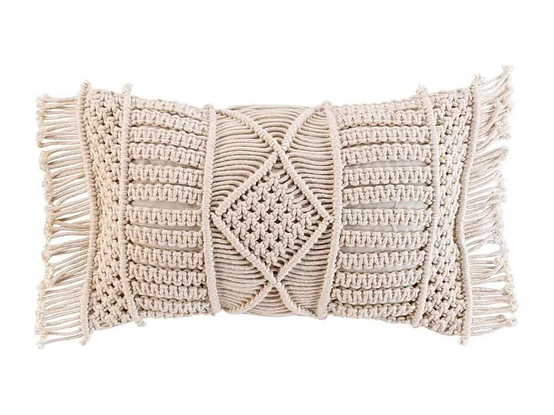 Almofada Decorativa Macramé "Macralina" 30x50cm Bege com Franjas