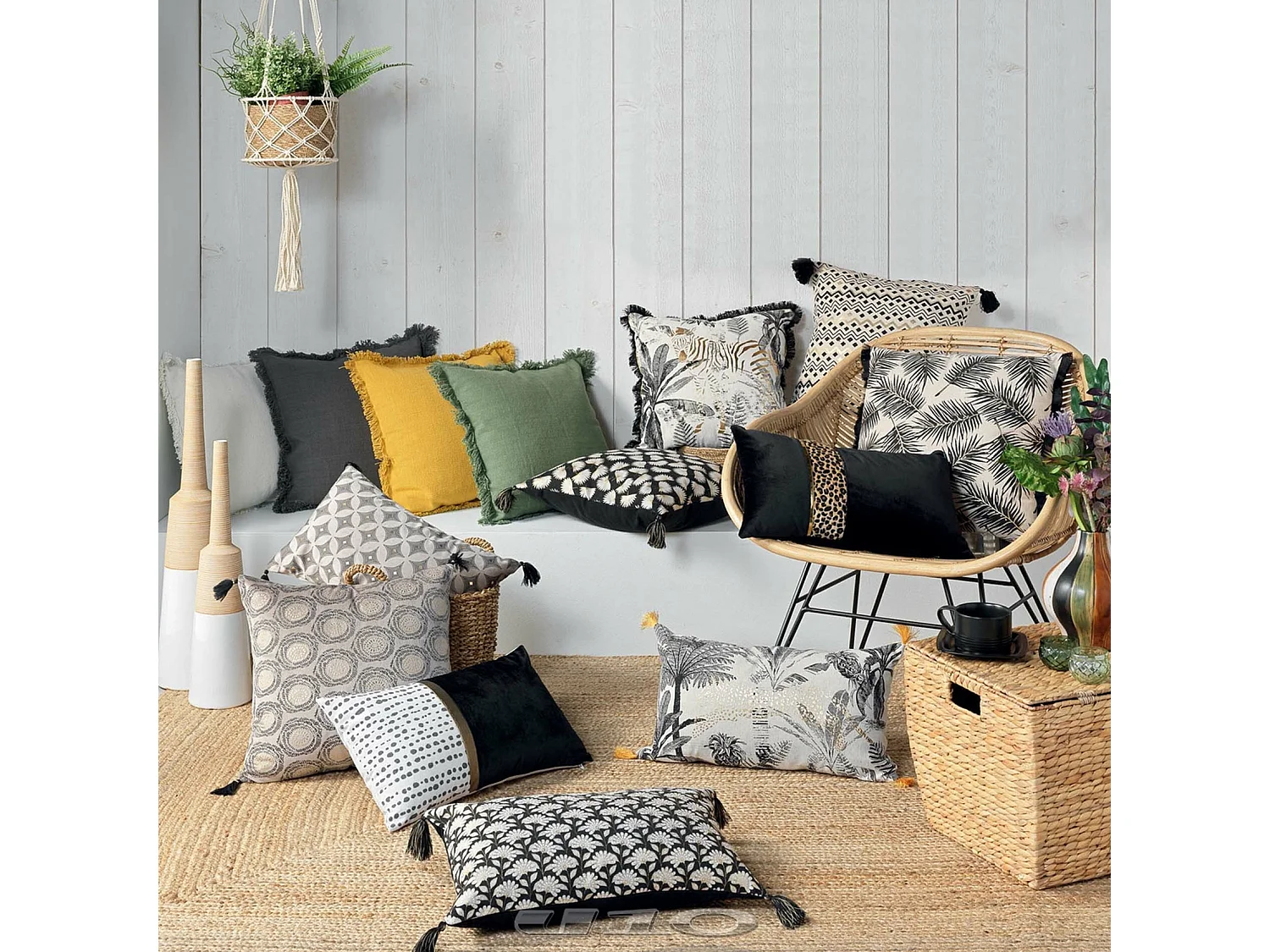 Coussin à Franges "Vanina" 45x45cm Jaune