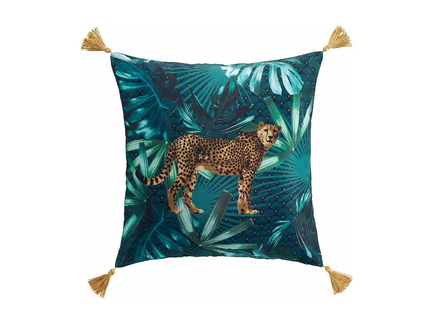 Coussin à Pompons "Blue Garden" 40x40cm Bleu