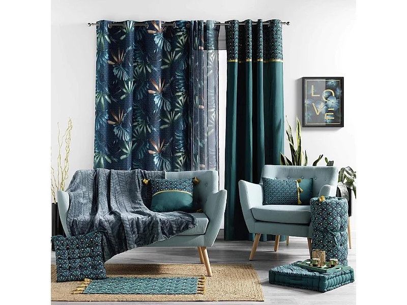 Coussin à Pompons "Blue Garden" 40x40cm Bleu