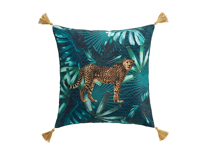 Coussin à Pompons "Blue Garden" 40x40cm Bleu