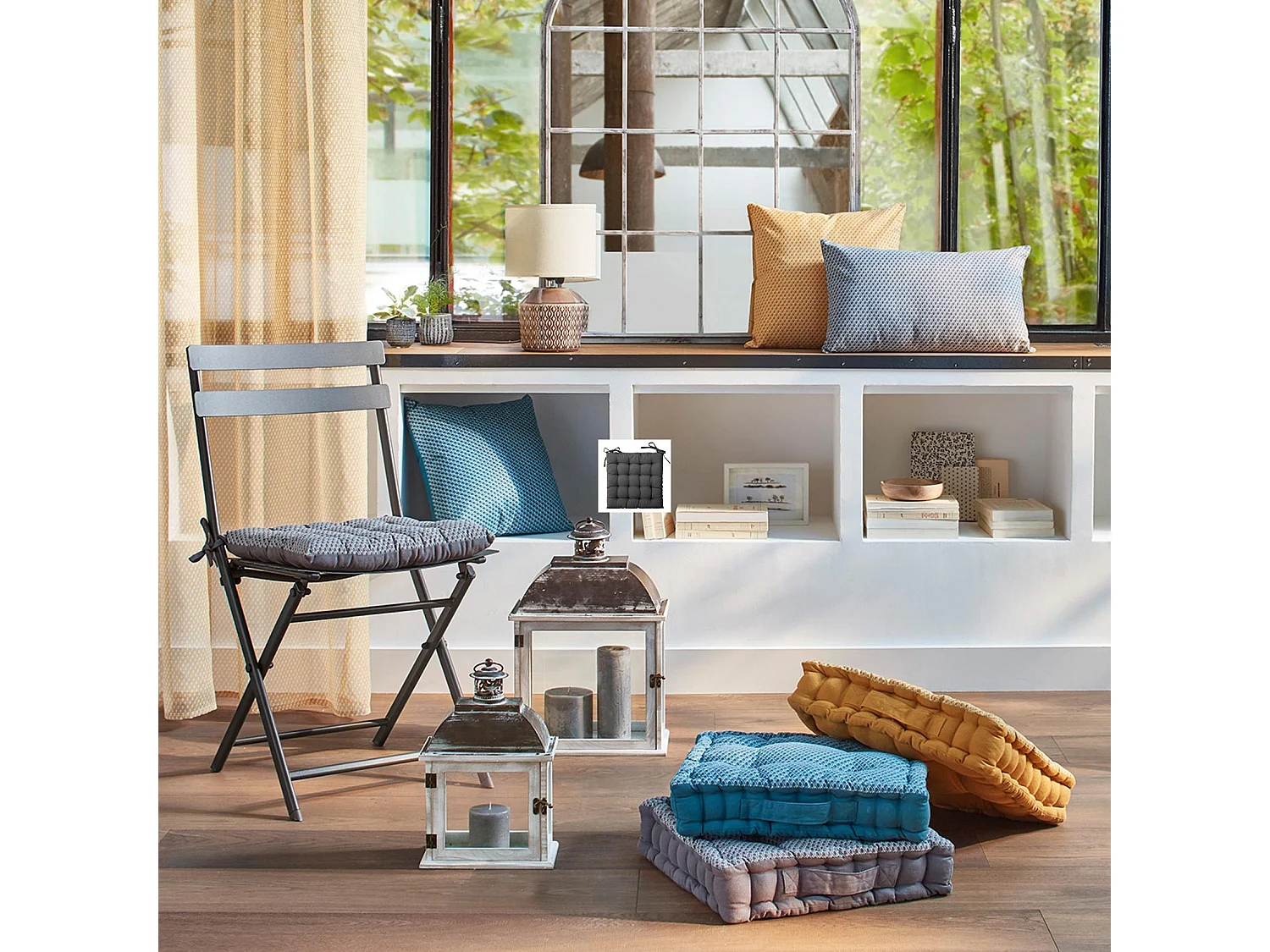 Funda de silla estampada y acolchada con nudos 38 x 38 cm