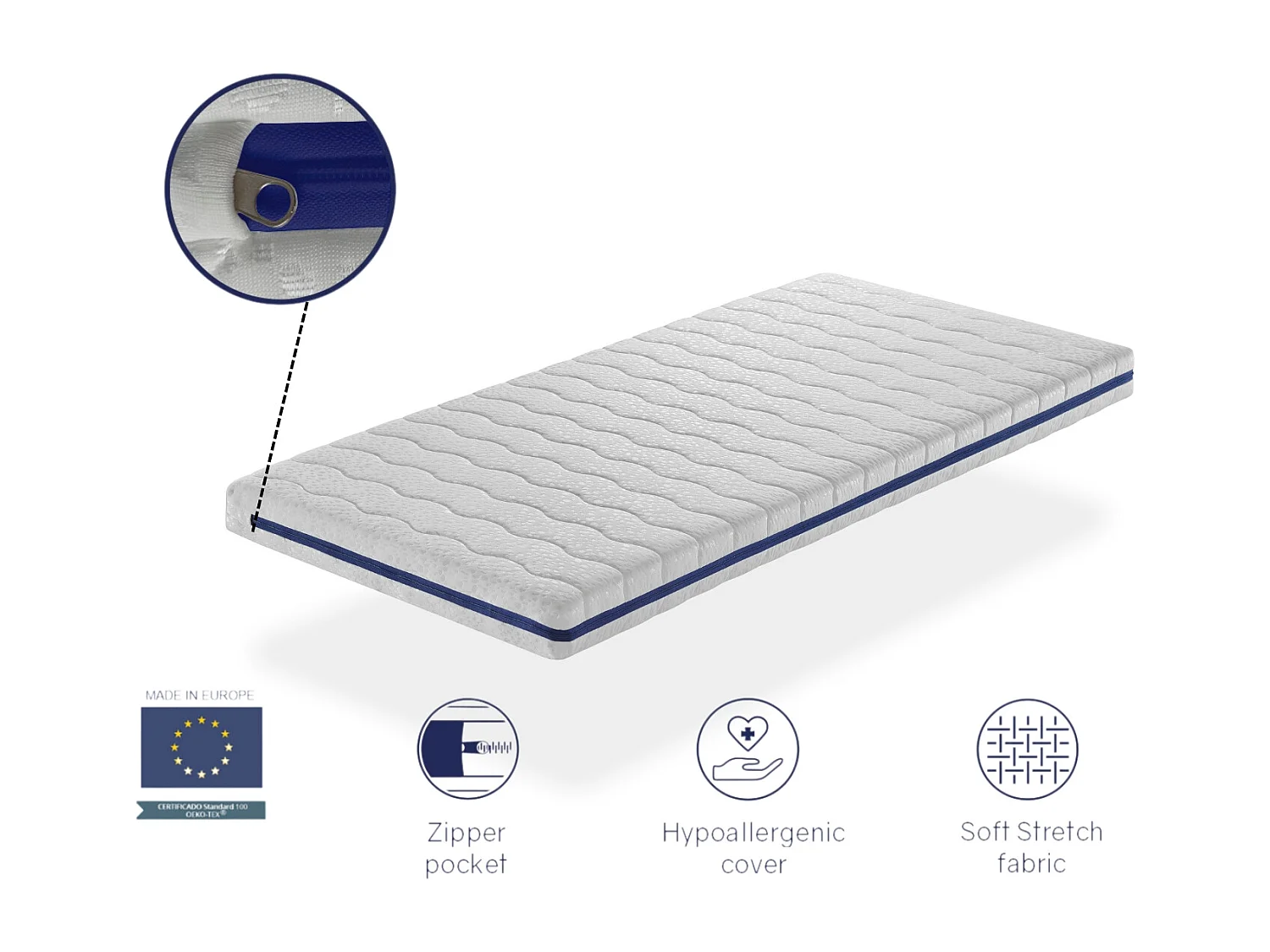 Colchon de espuma transpirable 90X200 LOA, Altura 11 CM , Desenfundable, ergonomico y adaptable