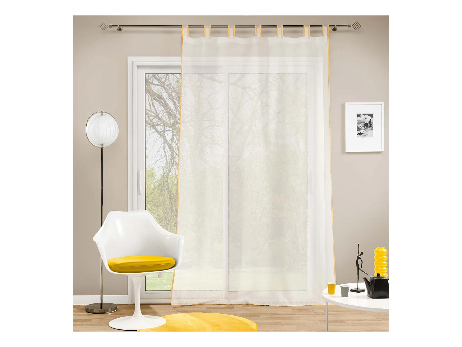 Rideau Voilage à Passants "Casalina" 140x240cm Blanc & Jaune