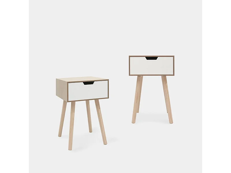 Mesita de noche 1 cajón de Madera Natural-Blanco 51 x 34- Nara