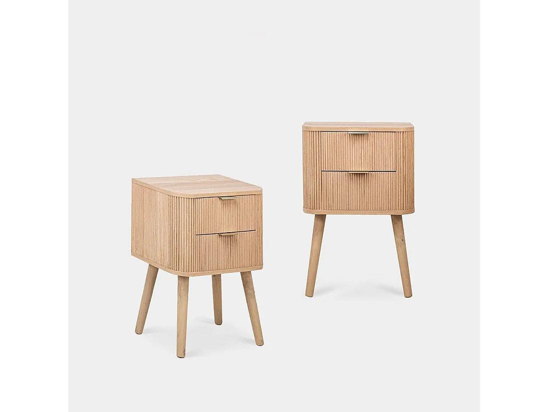 Mesita de noche 2 cajones de Madera Natural 62 x 40- Mina