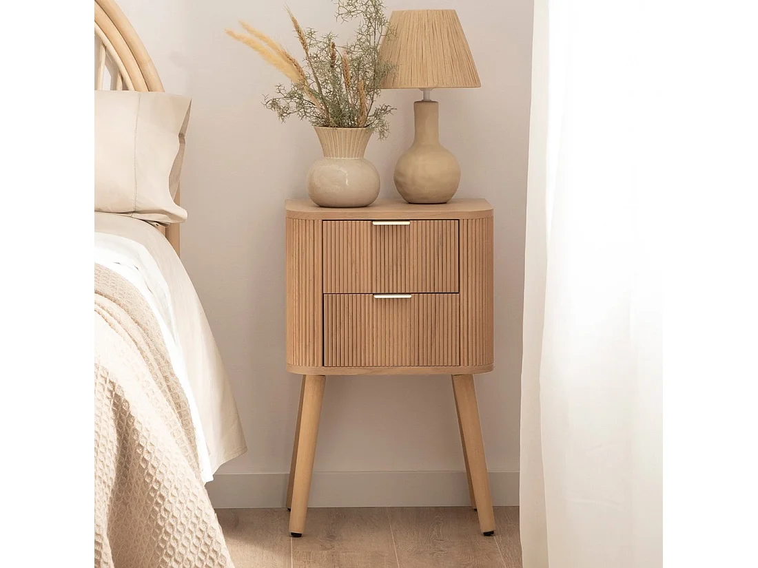 Mesita de noche 2 cajones de Madera Natural 62 x 40- Mina