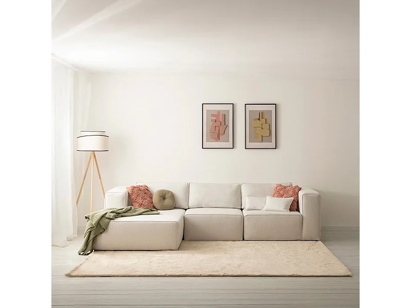 Sofá chaise longue de Poliéster Beige 78 x 297- Owen