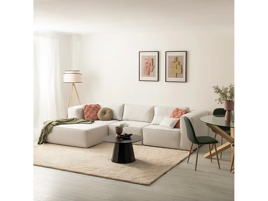 Canapé chaise longue en tissu beige 297x78 cm-Owen