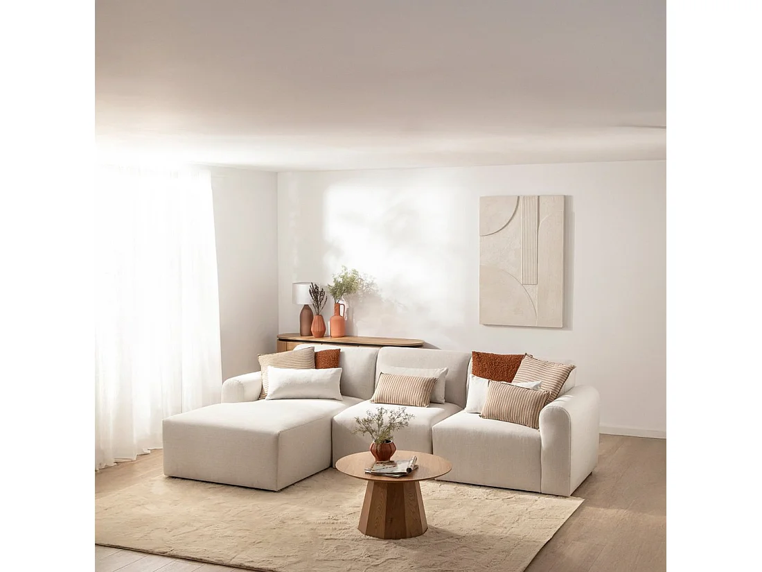 Canapé chaise longue en tissu beige 280x87 cm-Cillian