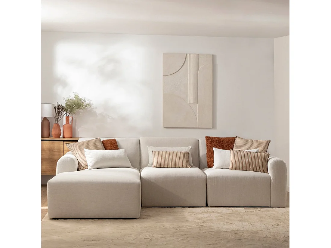 Canapé chaise longue en tissu beige 280x87 cm-Cillian