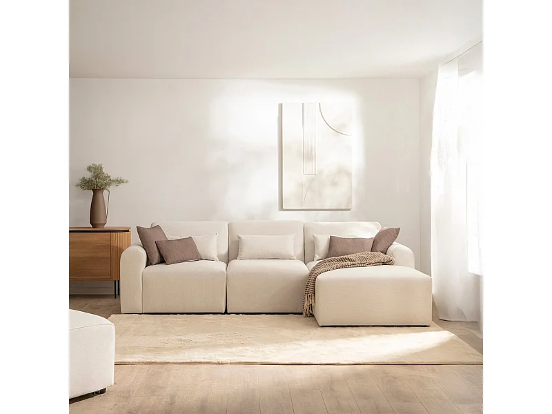 Sofá chaise longue de Poliéster Beige 87 x 280- Cillian