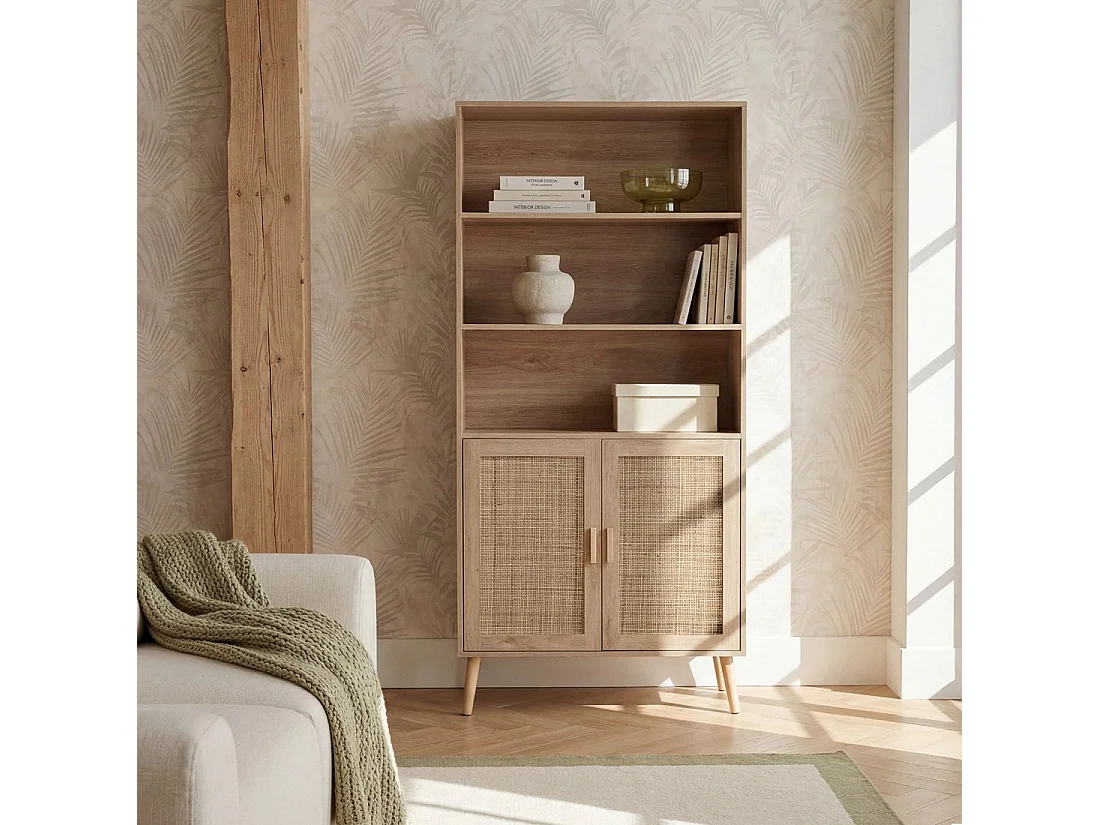 Étagère haute en rotin naturel 80x171 cm-Tahiti