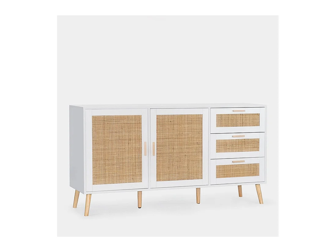 Buffet en fibre naturelle blanc 148x79 cm-Tahiti