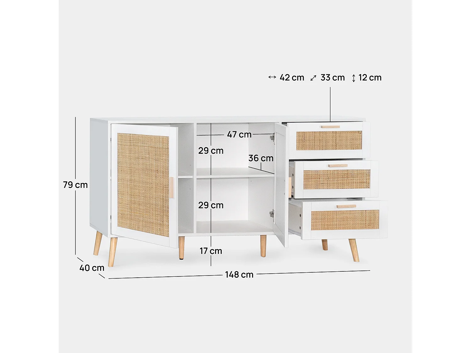 Aparador de Fibra natural Blanco 79 x 148- Tahiti