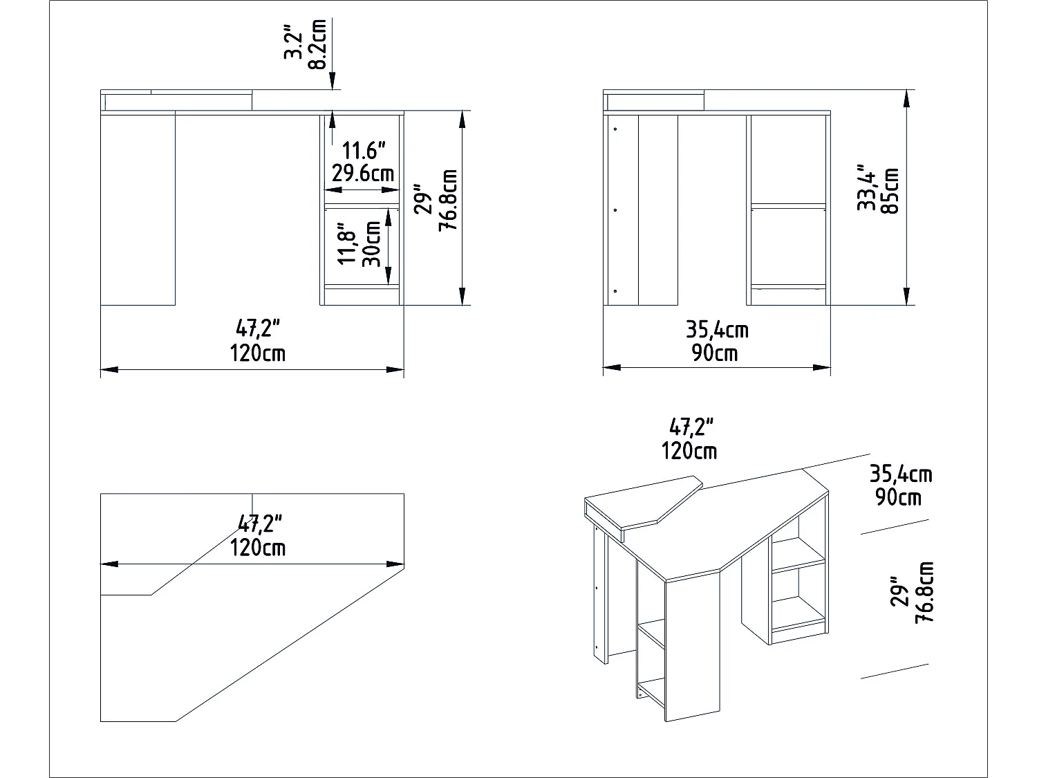 Bureau d'angle Flot 120 cm - Etagères ouvertes - Stand d'écran