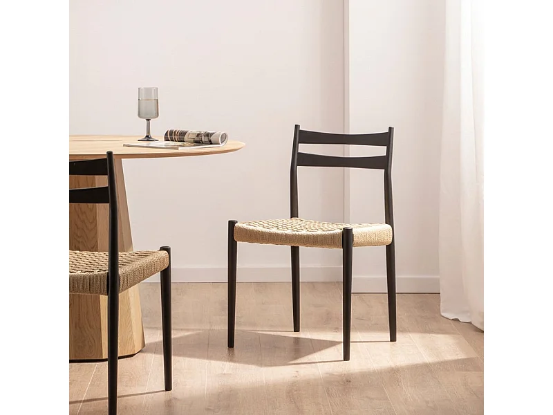 Chaise de salle à manger en bois noir-naturel 51x81 cm-Vina