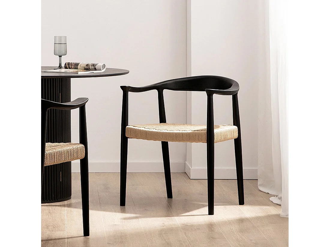 Chaise de salle à manger en bois noir-naturel 65x74 cm-Thesa