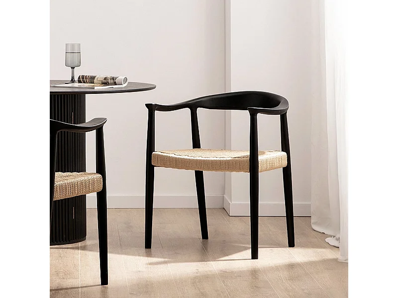 Chaise de salle à manger en bois noir-naturel 65x74 cm-Thesa