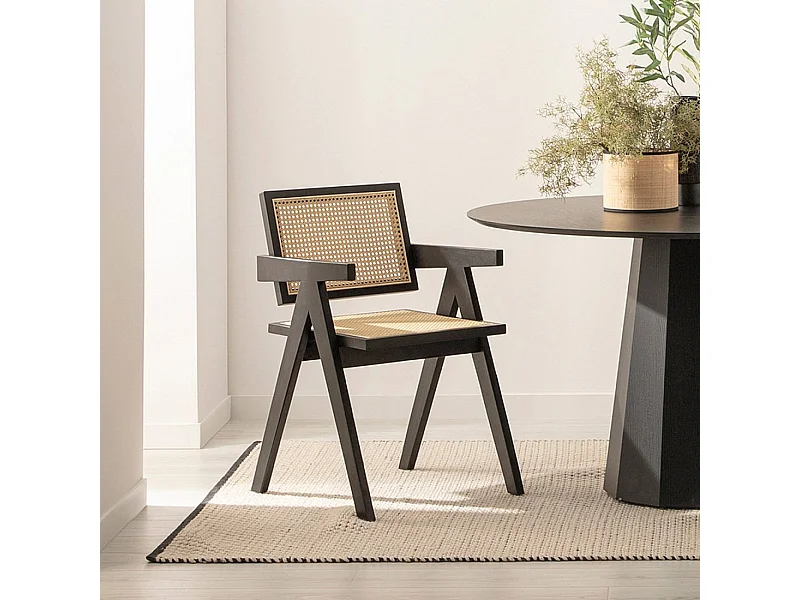 Chaise de salle à manger en bois noir-naturel 51x80 cm-Nelha