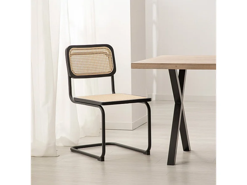 Chaise de salle à manger en bois noir-naturel 45x84 cm-Keila