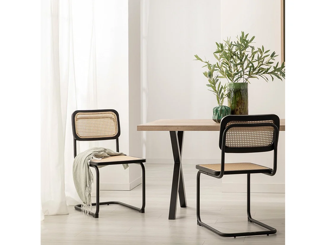 Chaise de salle à manger en bois noir-naturel 45x84 cm-Keila