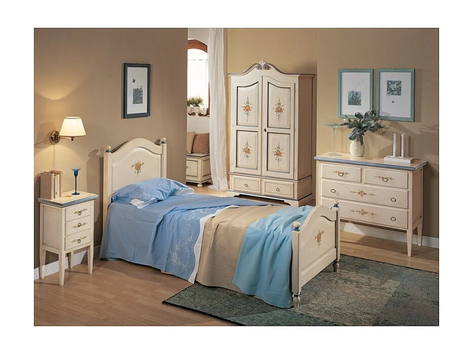 MOBILI 2G - COMO 4 CASSETTI BIANCO FILO BLU IN LEGNO 110x51x90 (1322)