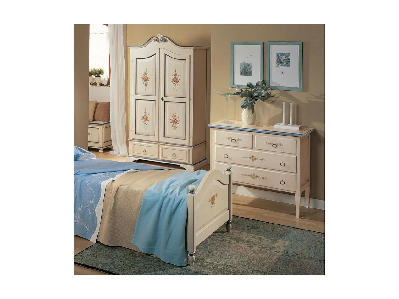 MOBILI 2G - COMO 4 CASSETTI BIANCO FILO BLU IN LEGNO 110x51x90 (1322)