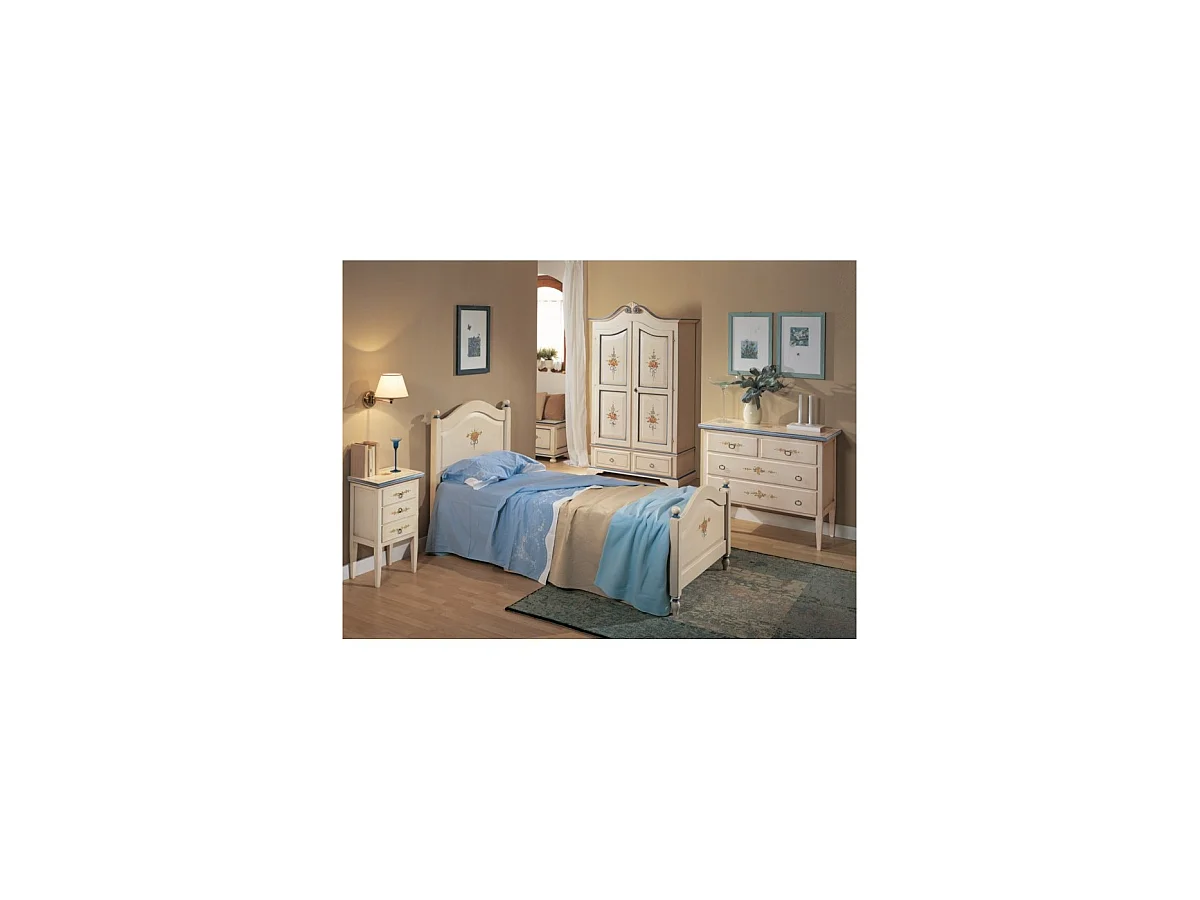 MOBILI 2G - COMO 4 CASSETTI BIANCO FILO BLU IN LEGNO 110x51x90 (1322)