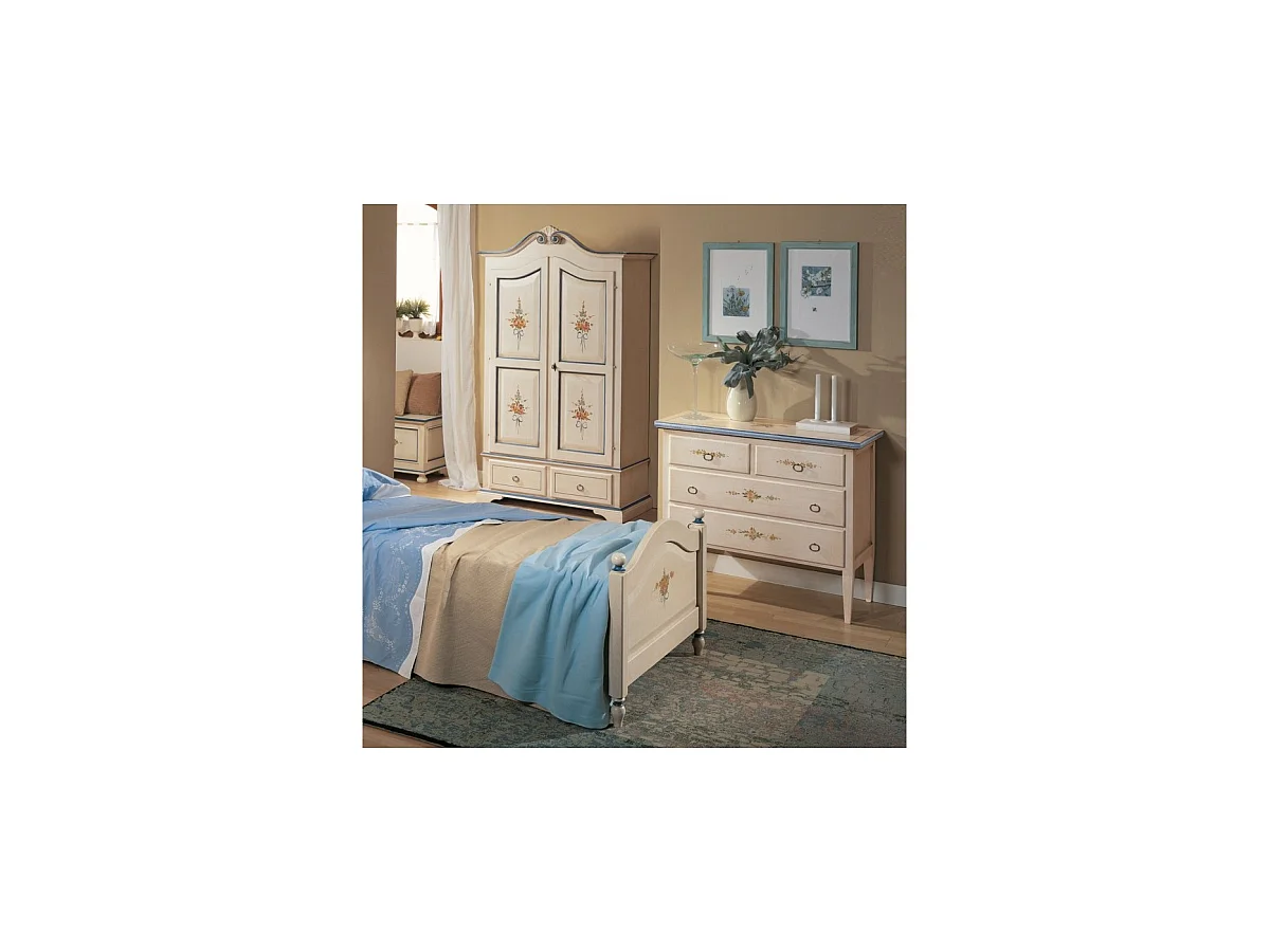 MOBILI 2G - COMO 4 CASSETTI BIANCO FILO BLU IN LEGNO 110x51x90 (1322)