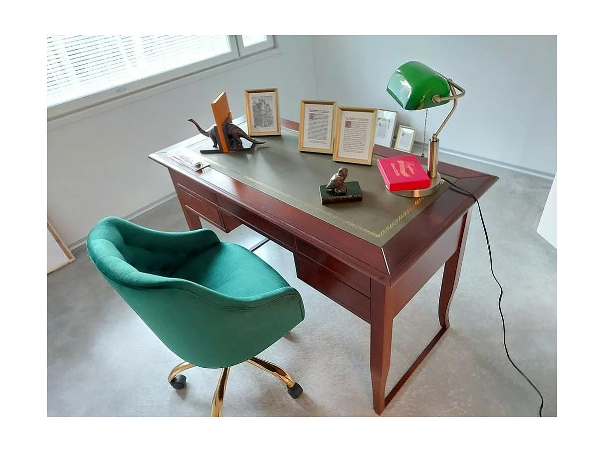 MOBILI 2G - SCRIVANIA ARTE POVERA PIANO PELLE LEGNO TINTA NOCE 130x65x81 (135)