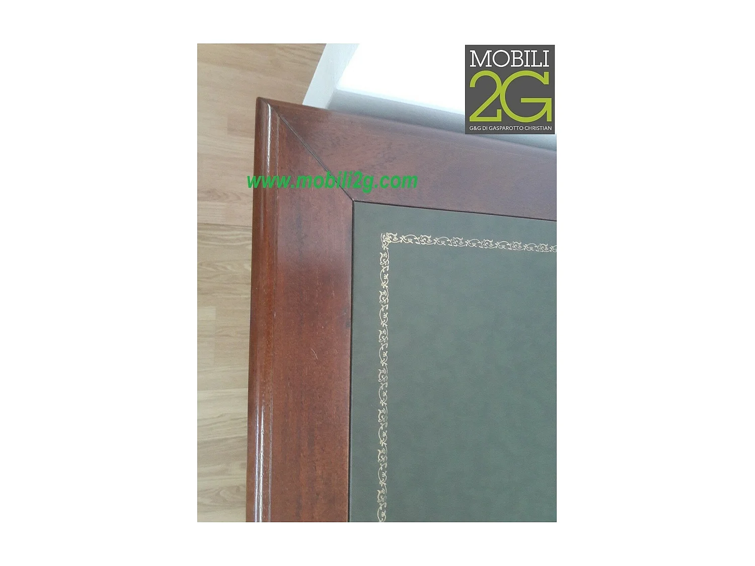 MOBILI 2G - SCRIVANIA ARTE POVERA PIANO PELLE LEGNO TINTA NOCE 130x65x81 (135)